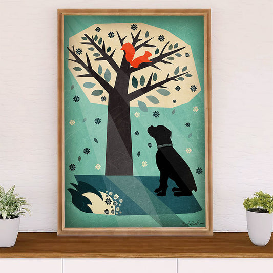 Funny Cute Boxer Poster | Dog at Night | Wall Art Gift for Brindle Boxador Puppies Lover