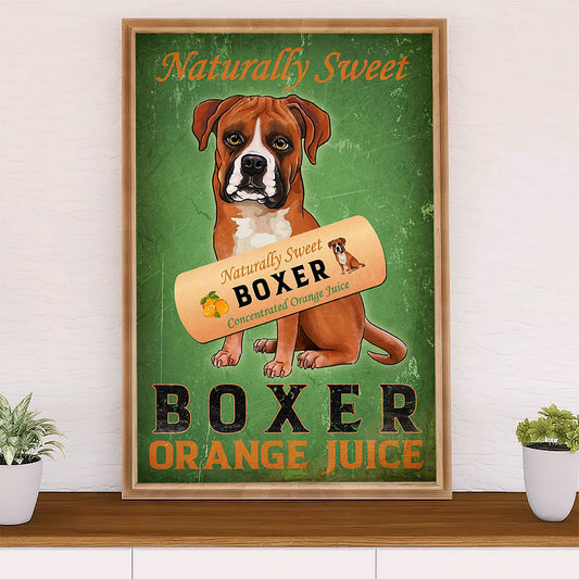 Funny Cute Boxer Canvas Wall Art Prints | Dog Orange Juice | Gift for Brindle Boxador Dog Lover