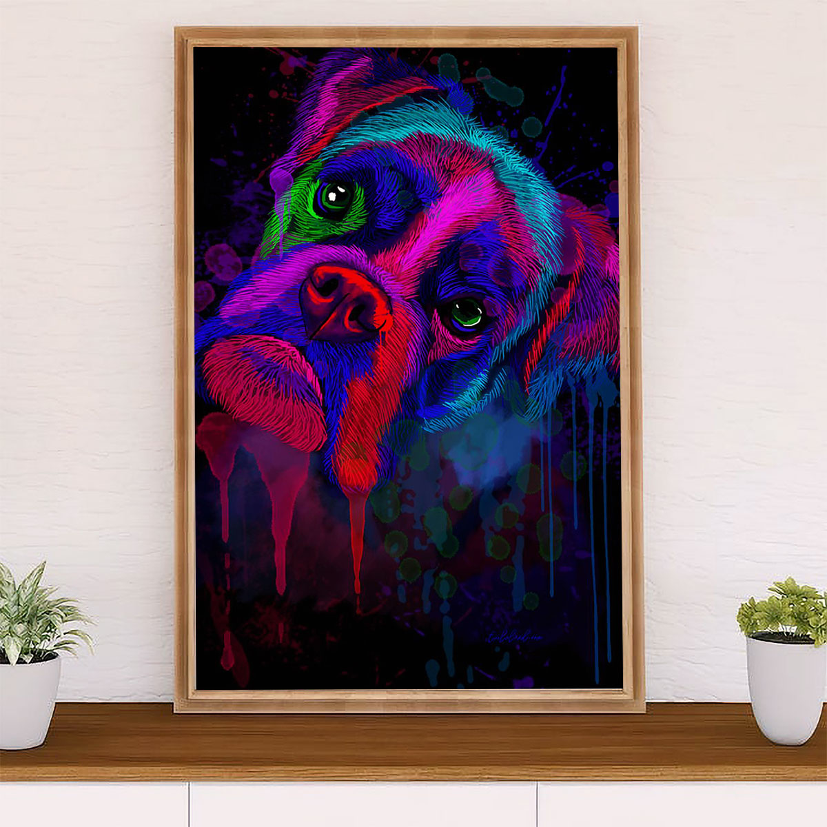 Funny Cute Boxer Poster | Watercolor Dog Painting | Wall Art Gift for Brindle Boxador Puppies Lover