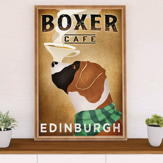 Funny Cute Boxer Canvas Wall Art Prints | Café Edinburgh | Gift for Brindle Boxador Dog Lover