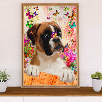 Funny Cute Boxer Poster | Boxer & Butterfly | Wall Art Gift for Brindle Boxador Puppies Lover