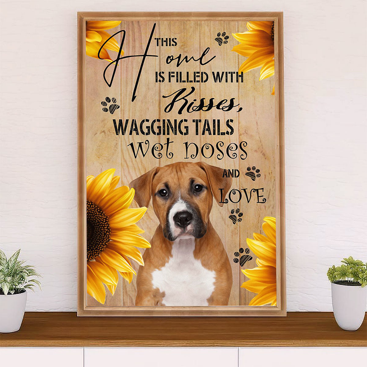 Funny Cute Boxer Poster | Sunflower Dog | Wall Art Gift for Brindle Boxador Puppies Lover