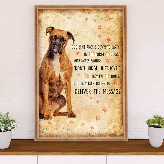 Funny Cute Boxer Poster | Deliver The Message | Wall Art Gift for Brindle Boxador Puppies Lover