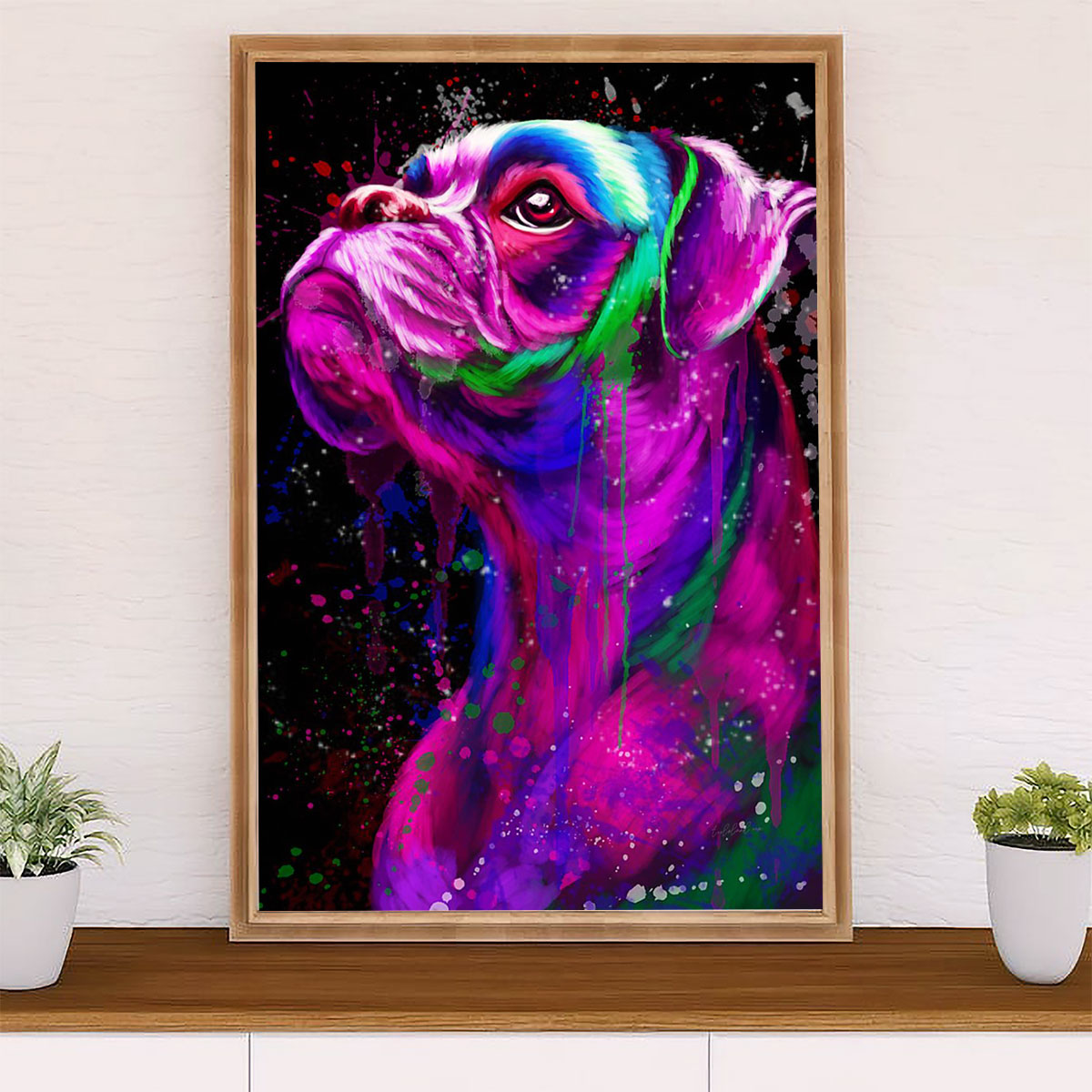 Funny Cute Boxer Poster | Watercolor Dog Painting | Wall Art Gift for Brindle Boxador Puppies Lover