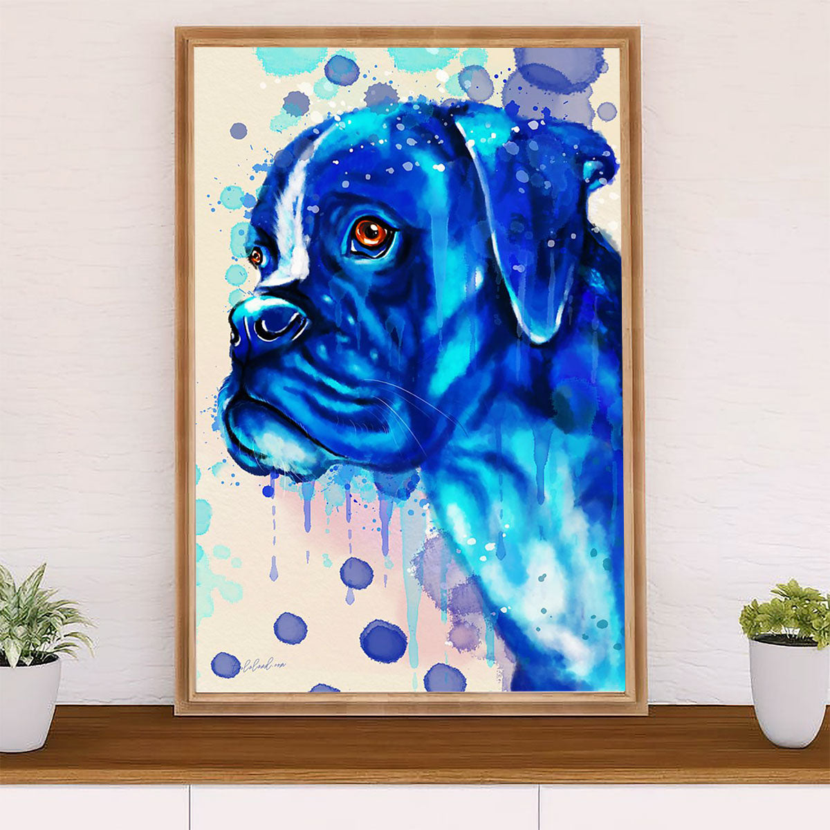 Funny Cute Boxer Poster | Watercolor Dog Painting | Wall Art Gift for Brindle Boxador Puppies Lover
