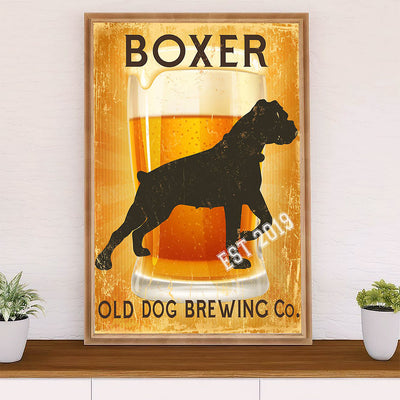 Funny Cute Boxer Poster | Old Dog Brewing | Wall Art Gift for Brindle Boxador Puppies Lover