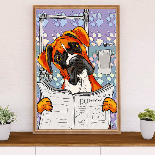 Funny Cute Boxer Canvas Wall Art Prints | Dog in Toilet | Gift for Brindle Boxador Dog Lover