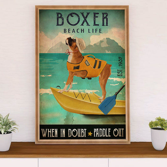 Funny Cute Boxer Poster | Beach Life | Wall Art Gift for Brindle Boxador Puppies Lover