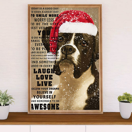 Funny Cute Boxer Poster | Christmas Dog | Wall Art Gift for Brindle Boxador Puppies Lover
