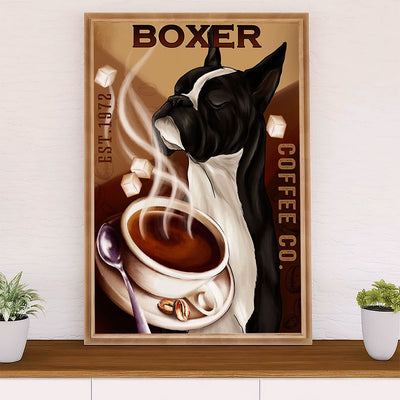 Funny Cute Boxer Canvas Wall Art Prints | Coffee Co | Gift for Brindle Boxador Dog Lover