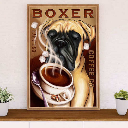 Funny Cute Boxer Poster | Coffee Co | Wall Art Gift for Brindle Boxador Puppies Lover