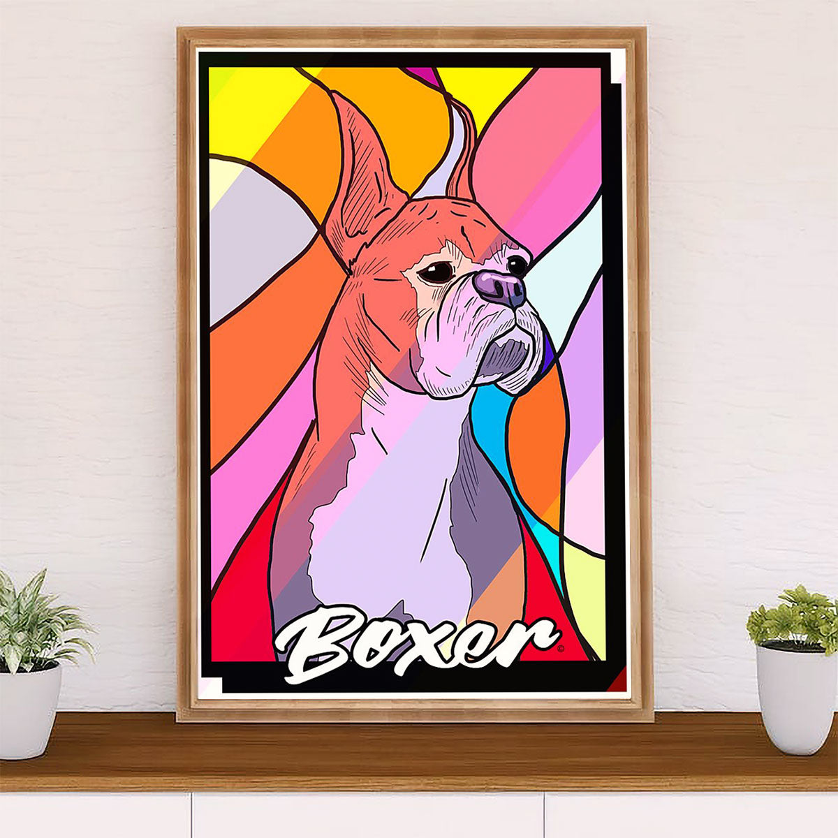 Funny Cute Boxer Canvas Wall Art Prints | Dog Colorful Painting | Gift for Brindle Boxador Dog Lover