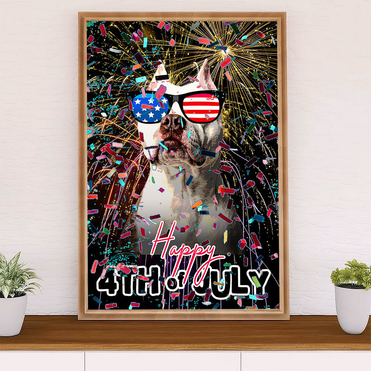 Funny Cute Boxer Canvas Wall Art Prints | 4th of July | Gift for Brindle Boxador Dog Lover