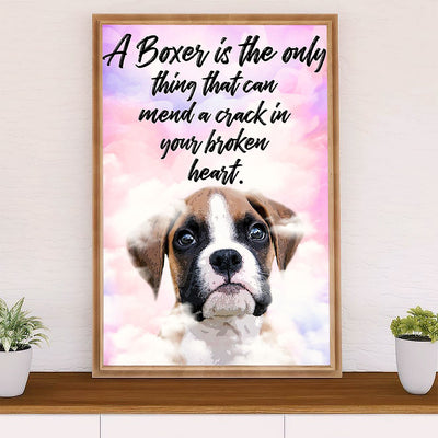 Funny Cute Boxer Poster | Broken Heart | Wall Art Gift for Brindle Boxador Puppies Lover