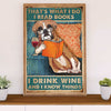 Funny Cute Boxer Canvas Wall Art Prints | Read Books, Drink Wine & Know Things | Gift for Brindle Boxador Dog Lover
