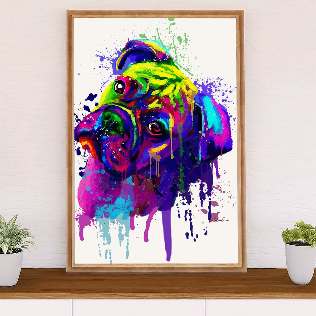 Funny Cute Boxer Canvas Wall Art Prints | Watercolor Dog Painting | Gift for Brindle Boxador Dog Lover