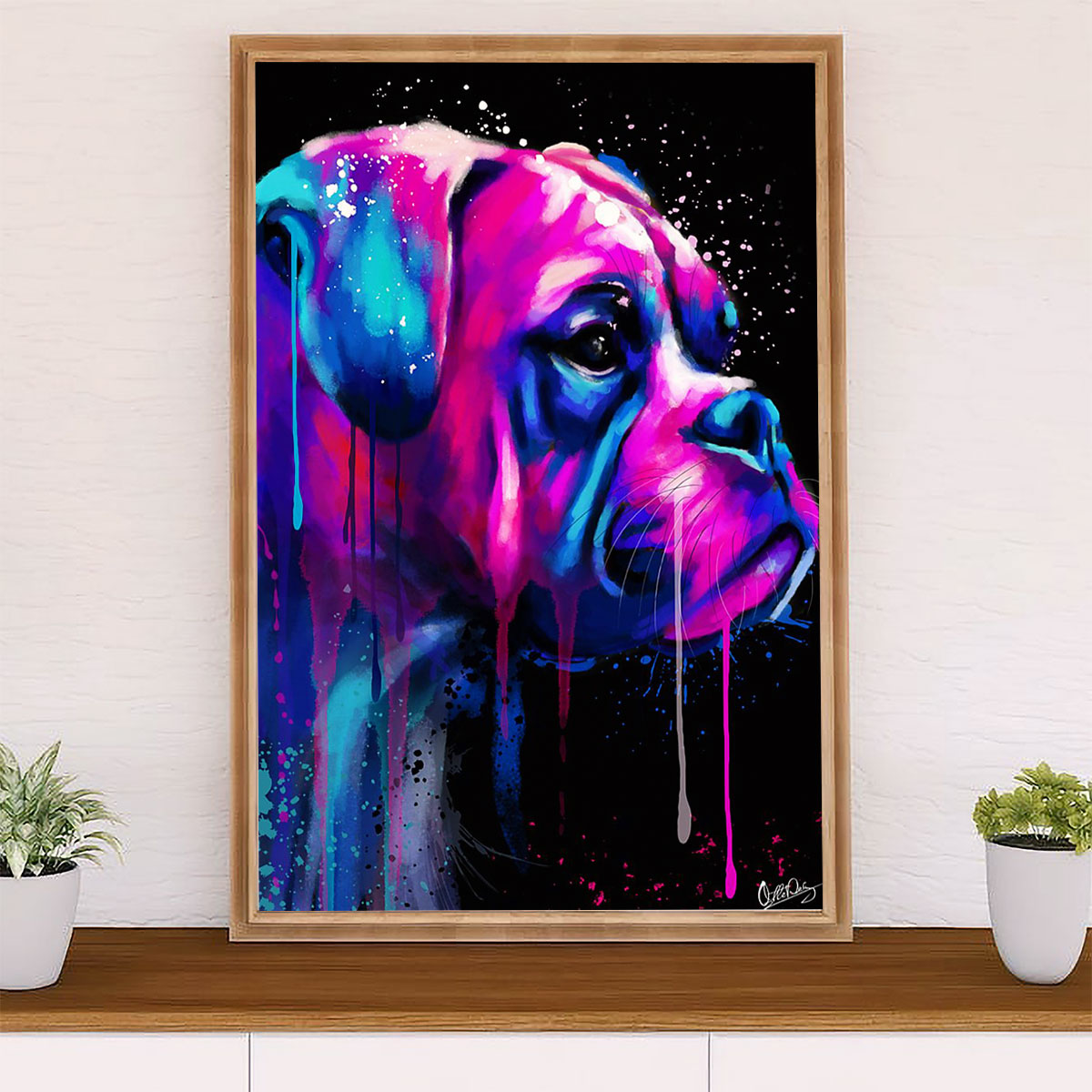 Funny Cute Boxer Poster | Watercolor Dog Painting | Wall Art Gift for Brindle Boxador Puppies Lover