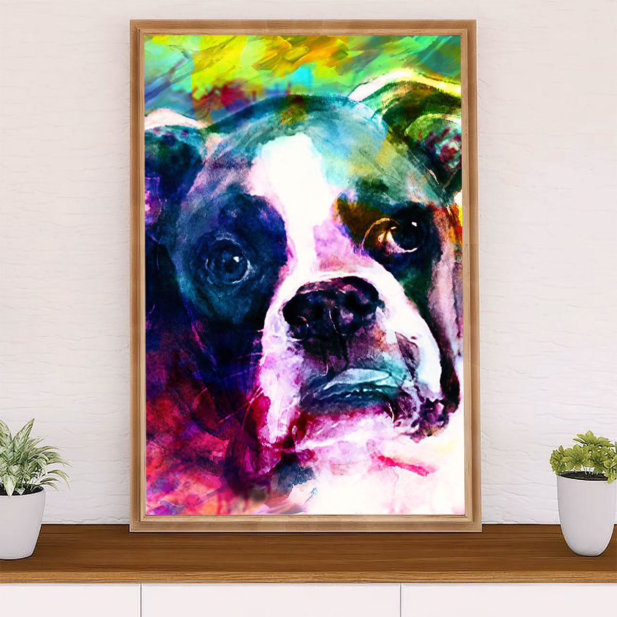 Funny Cute Boxer Canvas Wall Art Prints | Watercolor Dog Painting | Gift for Brindle Boxador Dog Lover