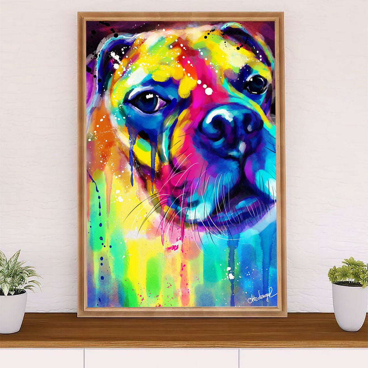 Funny Cute Boxer Poster | Watercolor Dog Painting | Wall Art Gift for Brindle Boxador Puppies Lover