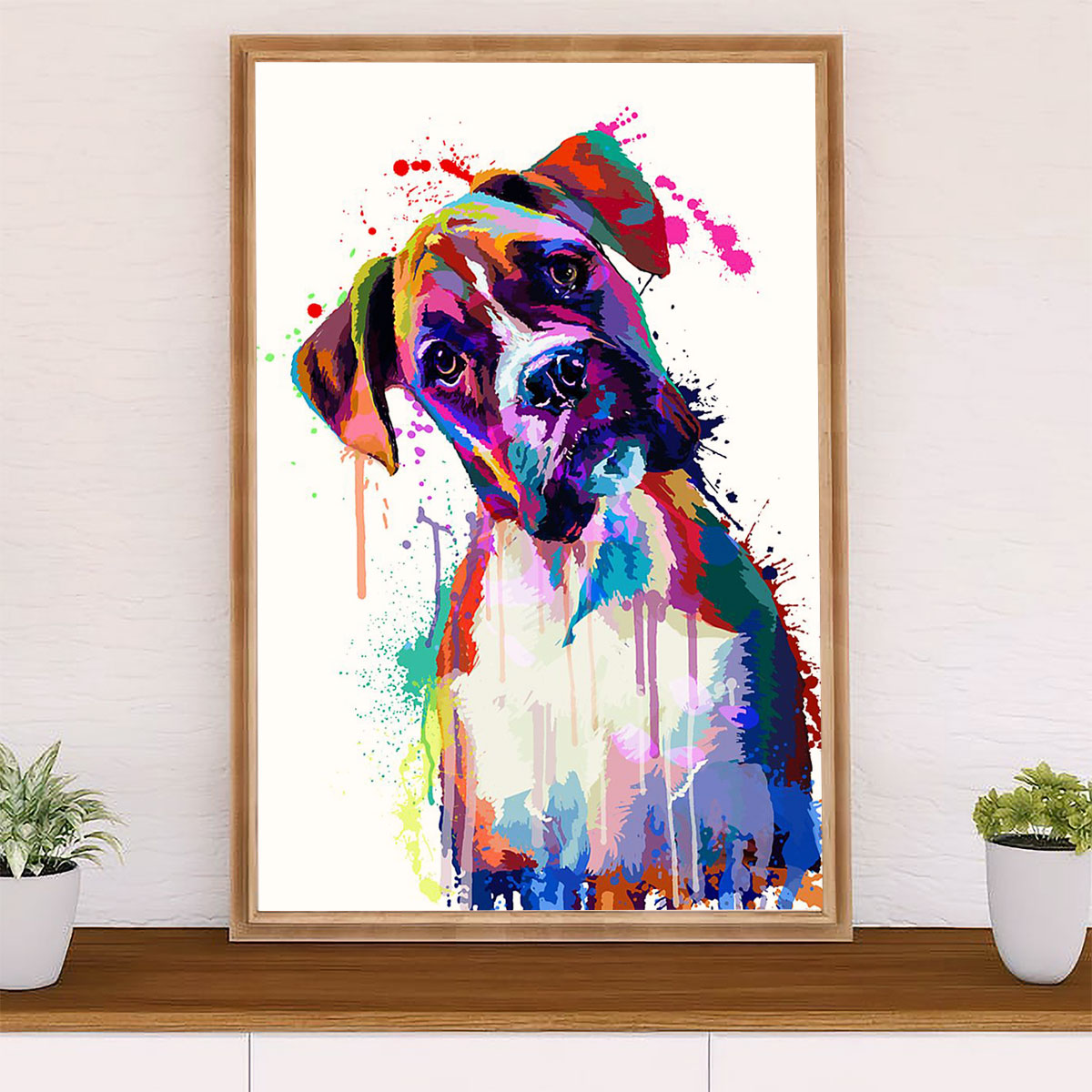 Funny Cute Boxer Poster | Watercolor Dog Painting | Wall Art Gift for Brindle Boxador Puppies Lover