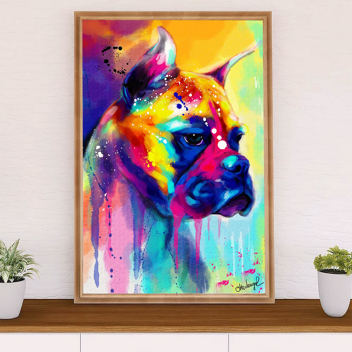 Funny Cute Boxer Canvas Wall Art Prints | Watercolor Dog Painting | Gift for Brindle Boxador Dog Lover