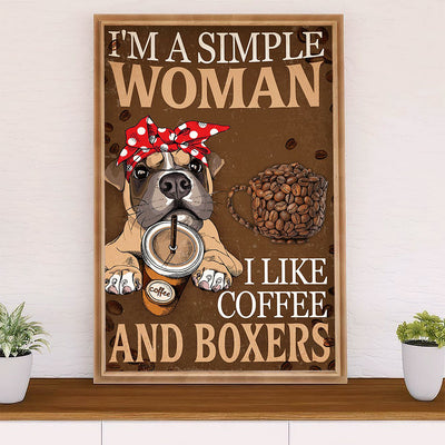 Funny Cute Boxer Canvas Wall Art Prints | Woman Loves Coffee & Boxers | Gift for Brindle Boxador Dog Lover