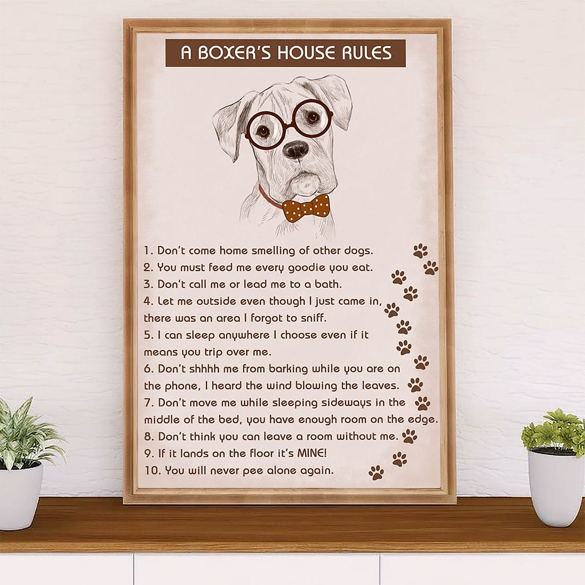 Funny Cute Boxer Canvas Wall Art Prints | Boxer's House Rules | Gift for Brindle Boxador Dog Lover