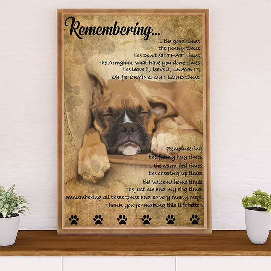 Funny Cute Boxer Poster | Remembering | Wall Art Gift for Brindle Boxador Puppies Lover