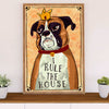 Funny Cute Boxer Canvas Wall Art Prints | Dog Rules The House | Gift for Brindle Boxador Dog Lover