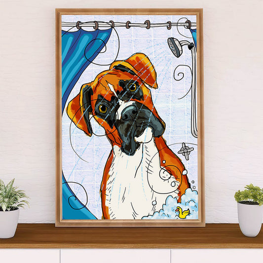 Funny Cute Boxer Canvas Wall Art Prints | Dog in Bath | Gift for Brindle Boxador Dog Lover