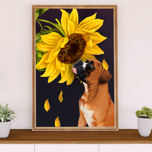 Funny Cute Boxer Poster | Dog Sunflower | Wall Art Gift for Brindle Boxador Puppies Lover