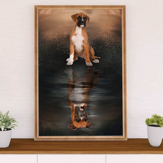 Funny Cute Boxer Canvas Wall Art Prints | Dog Reflection | Gift for Brindle Boxador Dog Lover