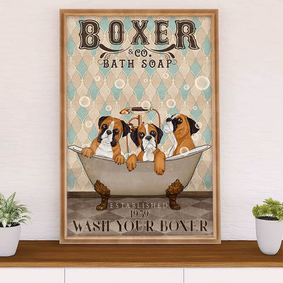 Funny Cute Boxer Poster | Bath Soap | Wall Art Gift for Brindle Boxador Puppies Lover