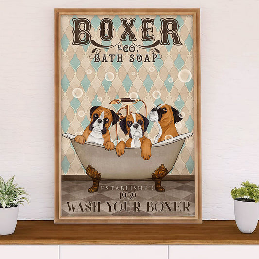 Funny Cute Boxer Canvas Wall Art Prints | Bath Soap | Gift for Brindle Boxador Dog Lover
