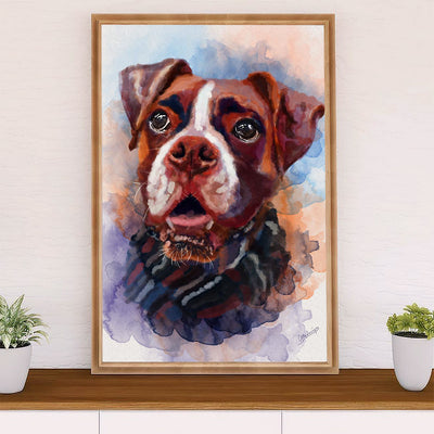 Funny Cute Boxer Canvas Wall Art Prints | Potrait Dog Painting | Gift for Brindle Boxador Dog Lover