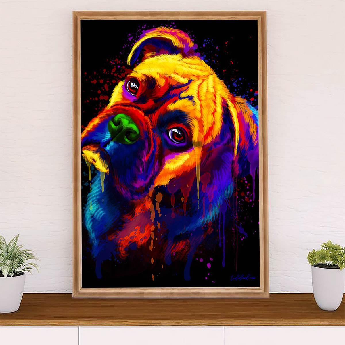 Funny Cute Boxer Canvas Wall Art Prints | Watercolor Dog Painting | Gift for Brindle Boxador Dog Lover
