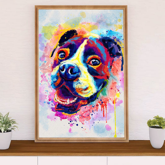 Funny Cute Boxer Canvas Wall Art Prints | Watercolor Dog Painting | Gift for Brindle Boxador Dog Lover