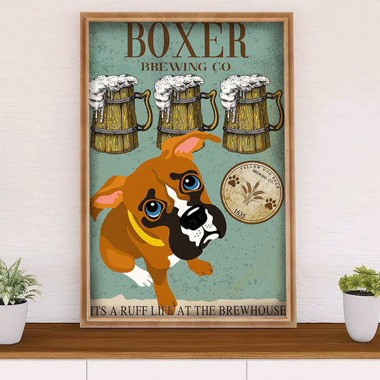 Funny Cute Boxer Canvas Wall Art Prints | Boxer Brewing | Gift for Brindle Boxador Dog Lover