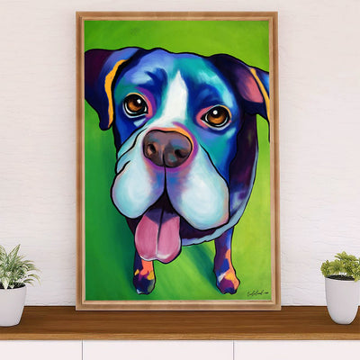 Funny Cute Boxer Poster | Dog Painting | Wall Art Gift for Brindle Boxador Puppies Lover