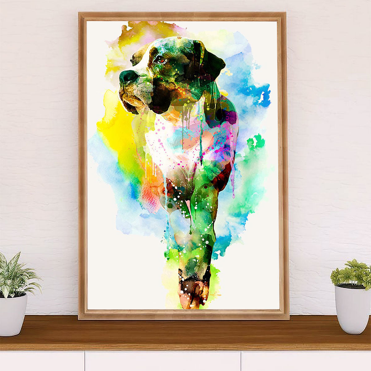 Funny Cute Boxer Canvas Wall Art Prints | Watercolor Dog Painting | Gift for Brindle Boxador Dog Lover