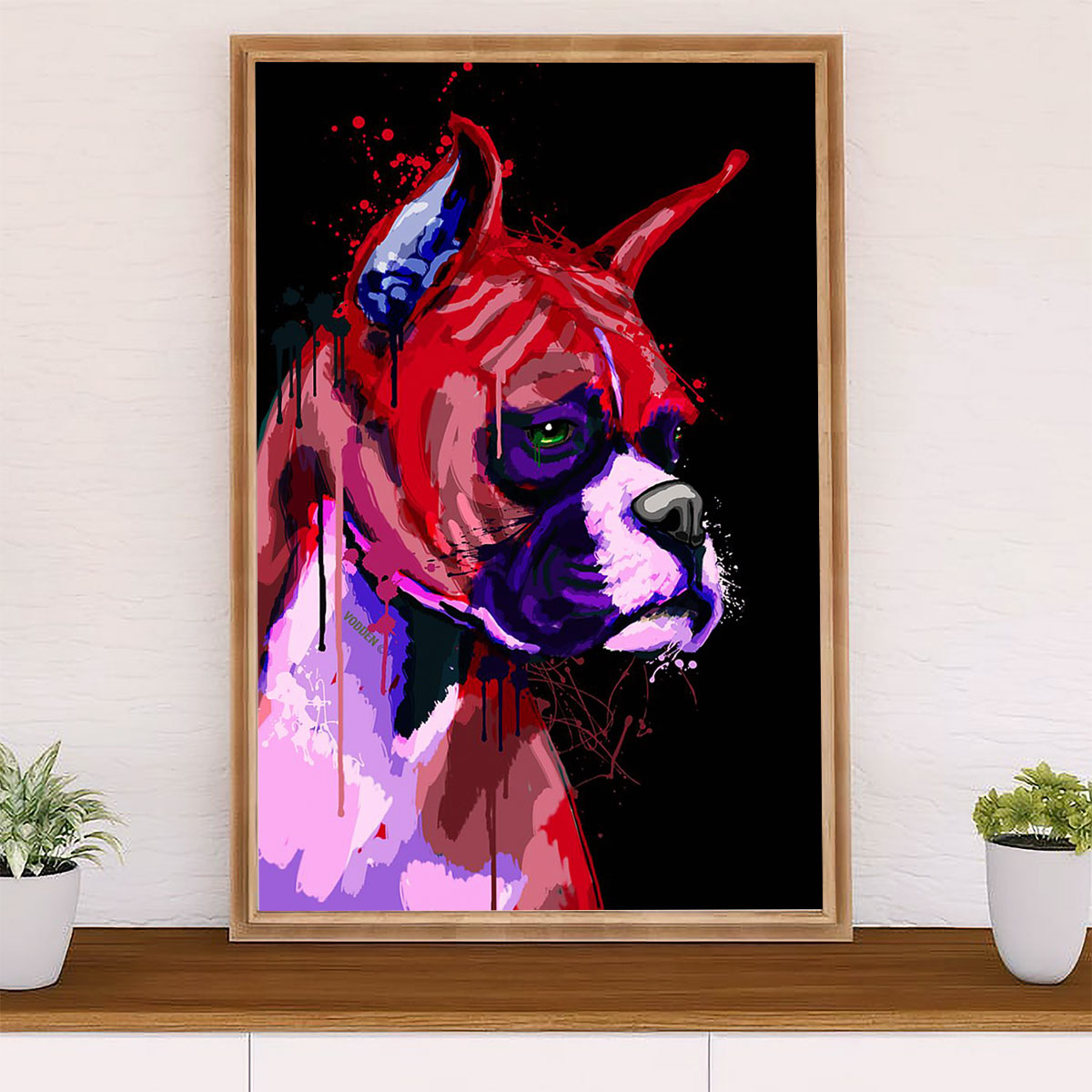 Funny Cute Boxer Poster | Watercolor Dog Painting | Wall Art Gift for Brindle Boxador Puppies Lover