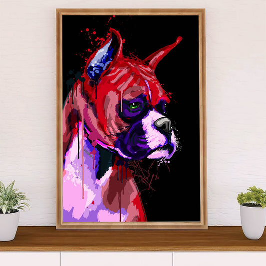Funny Cute Boxer Poster | Watercolor Dog Painting | Wall Art Gift for Brindle Boxador Puppies Lover