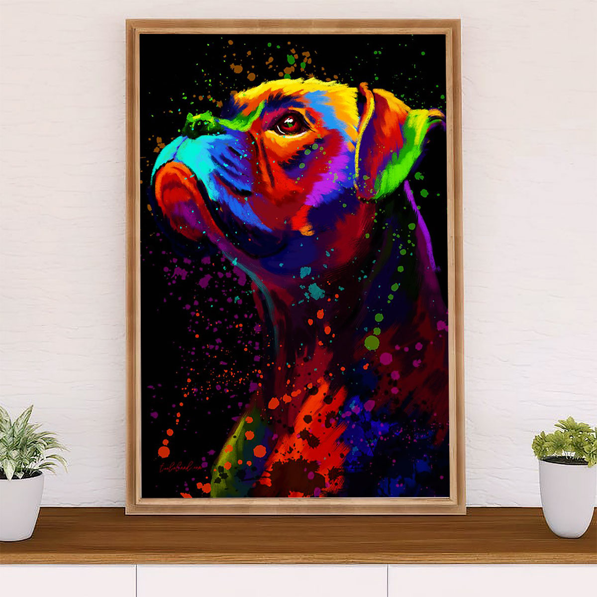 Funny Cute Boxer Poster | Watercolor Dog Painting | Wall Art Gift for Brindle Boxador Puppies Lover