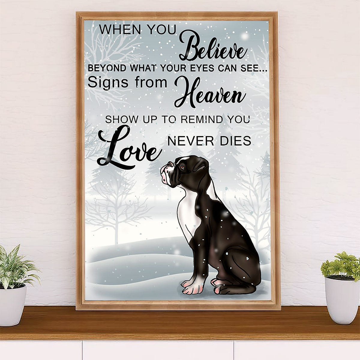Funny Cute Boxer Poster | Winter Dog | Wall Art Gift for Brindle Boxador Puppies Lover