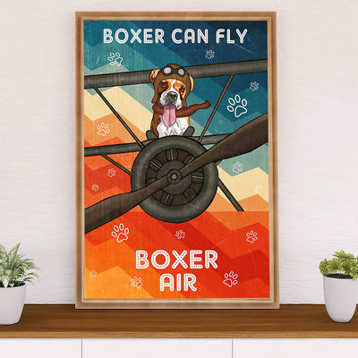 Funny Cute Boxer Poster | Boxer Can Fly | Wall Art Gift for Brindle Boxador Puppies Lover