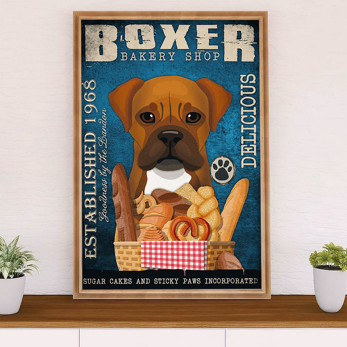 Funny Cute Boxer Poster | Boxer Bakery Shop | Wall Art Gift for Brindle Boxador Puppies Lover