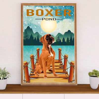 Funny Cute Boxer Poster | Boxer Pond | Wall Art Gift for Brindle Boxador Puppies Lover