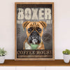 Funny Cute Boxer Poster | Dog Coffee House | Wall Art Gift for Brindle Boxador Puppies Lover