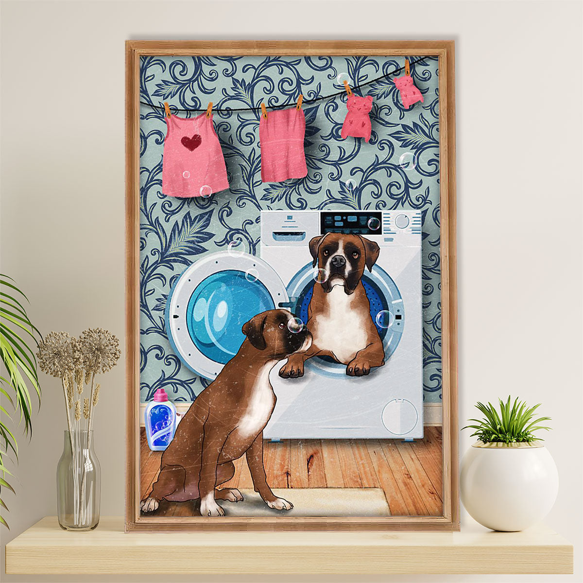 Funny Cute Boxer Poster | Funny Dog Washing Machine | Wall Art Gift for Brindle Boxador Puppies Lover