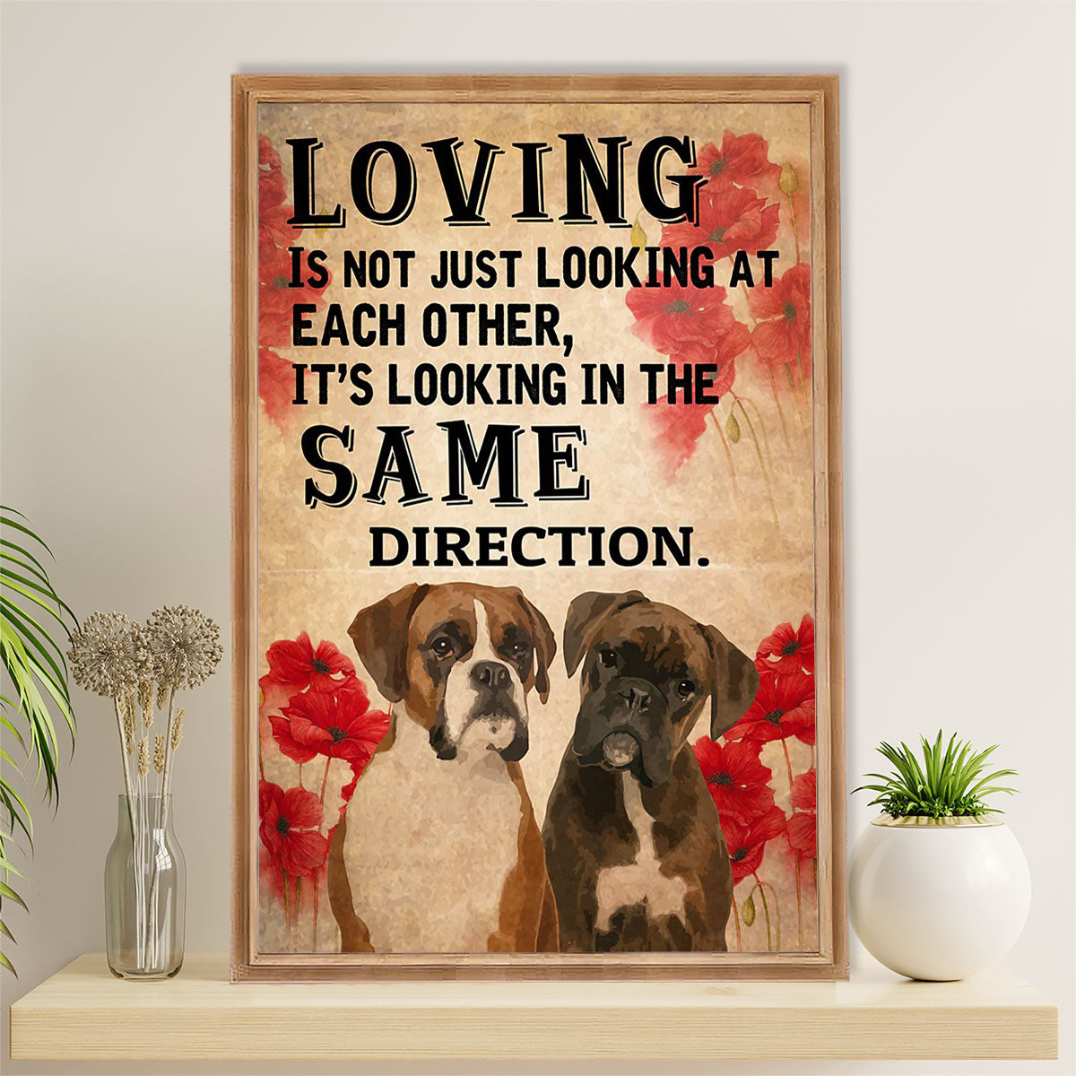 Funny Cute Boxer Canvas Wall Art Prints | Looking in The Same Direction | Gift for Brindle Boxador Dog Lover